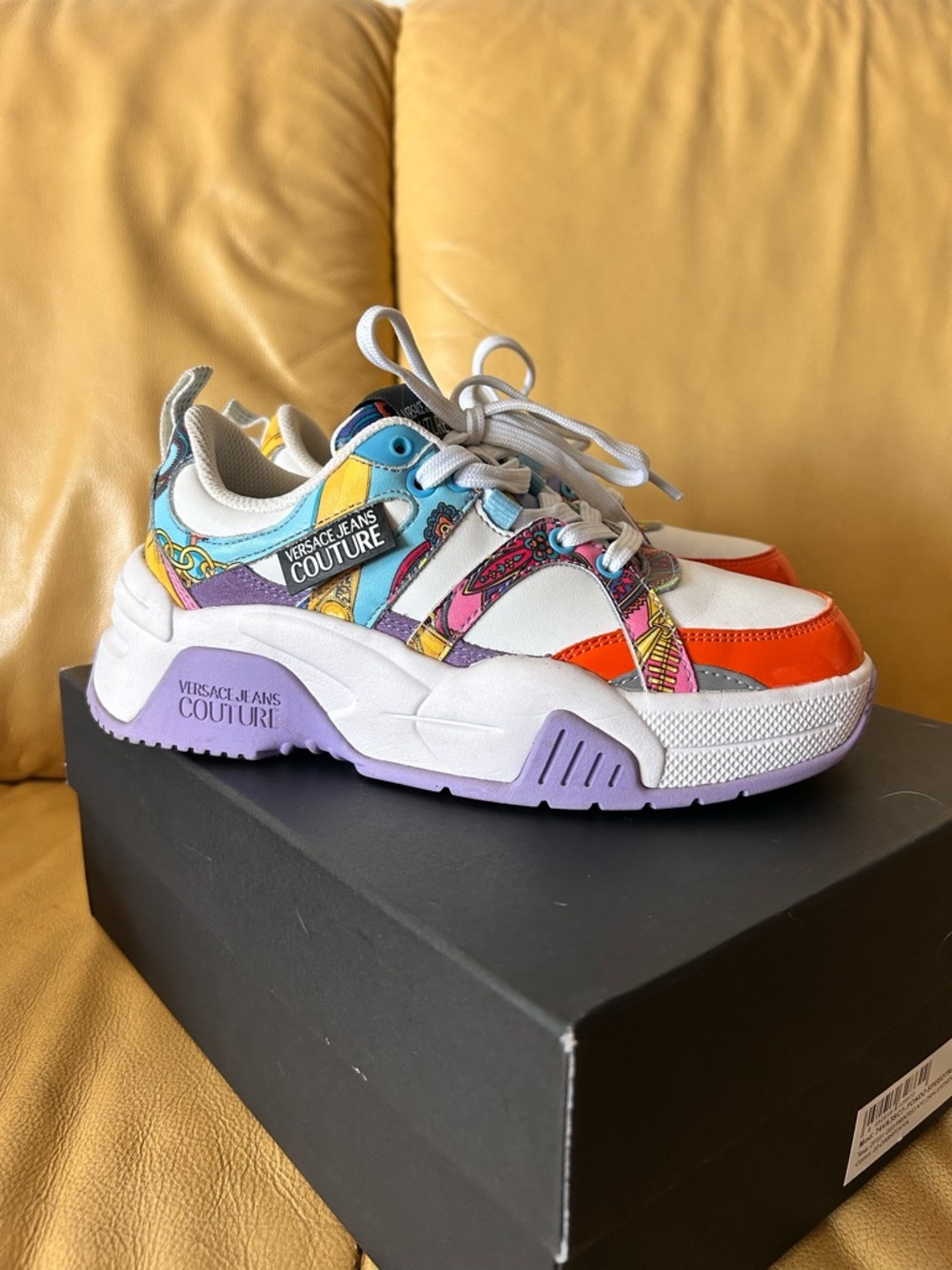 Versace Jeans Collection Women’s White Orange & Multicolor Chunky Sneakers